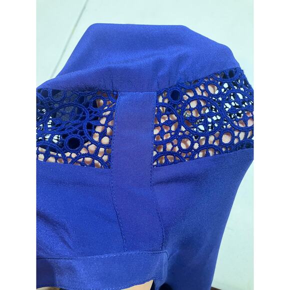 Daniel Rainn 100% Silk Blue Long Sleeve Blouse Open Crochet Detail Size S - Picture 7 of 8